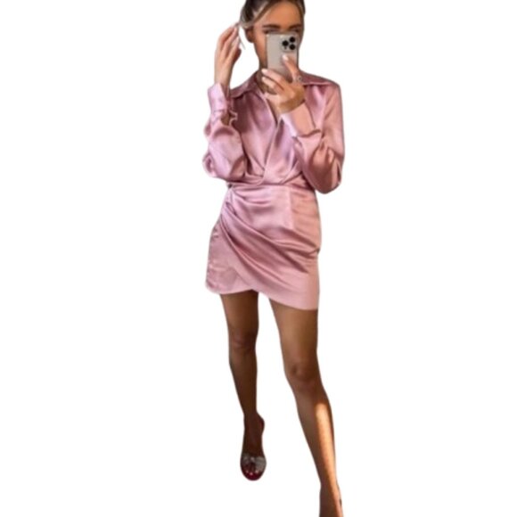 ZARA- BLOGGER'S FAVOURITE- SHORT SATIN DRESS PINK XS 💕✨ - Picture 7 of 8